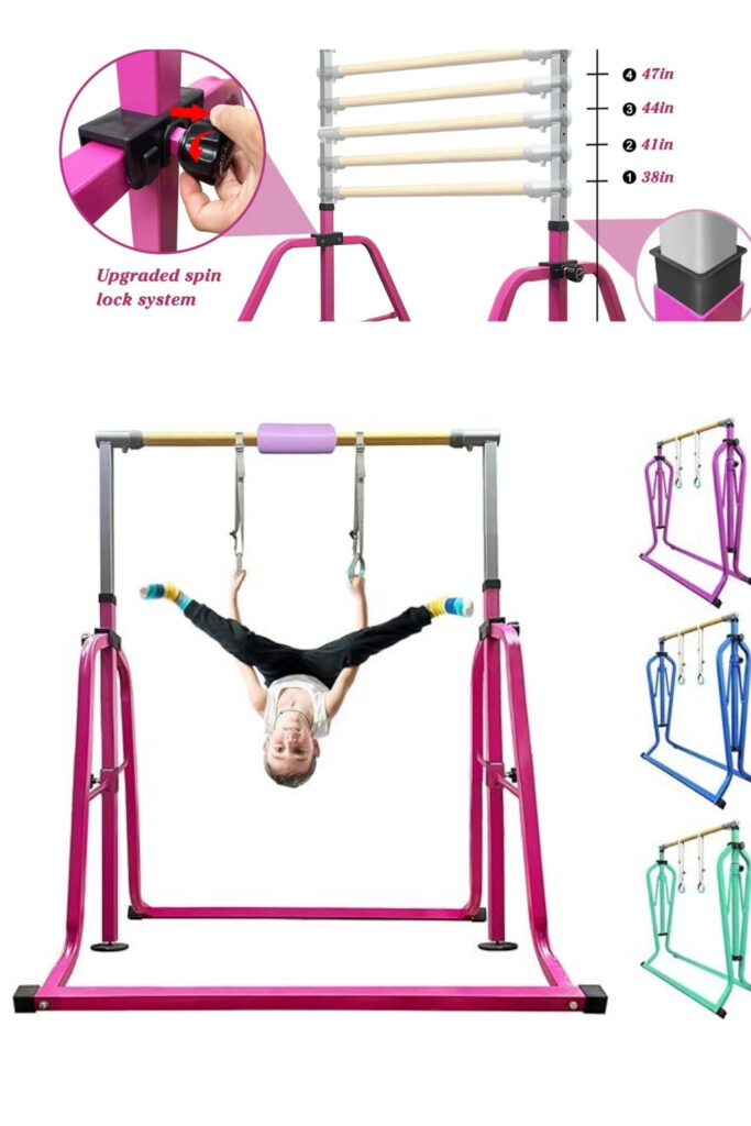 Foldable & Moveable Gymnastics Horizontal Bar with Rings